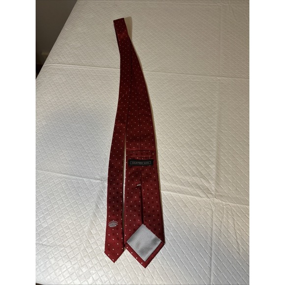 Countess Mara Necktie MARA 100% Silk Red Ivory Polka Dot‎ Textured Weave Tie - Picture 3 of 5
